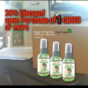 Hajji Original THROAT-SPRAY WHOLESALE ( 1 CASE 36, 2.0 oz bottles) Minimum Order of 1 Cases or more at 20% discount. FOR MASJIDS/HAJJ/UMRAH